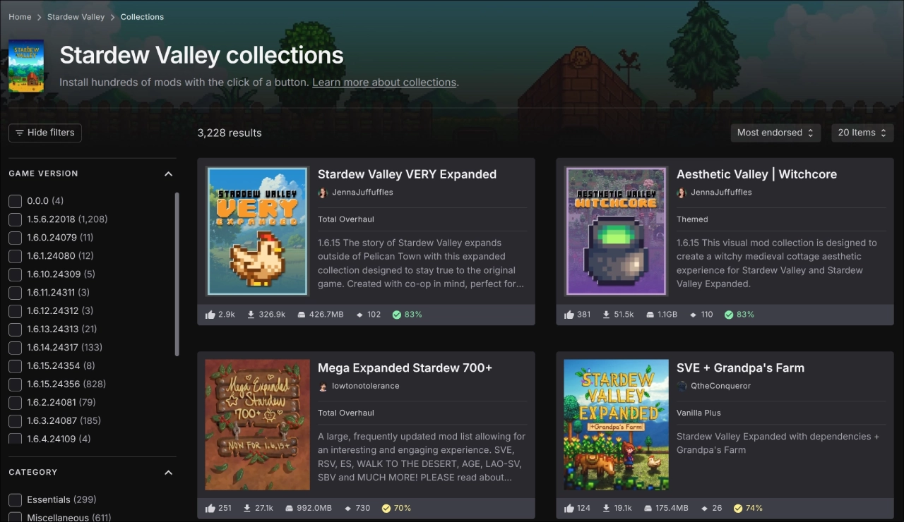 Collections are used to share mod setups with friends and the community