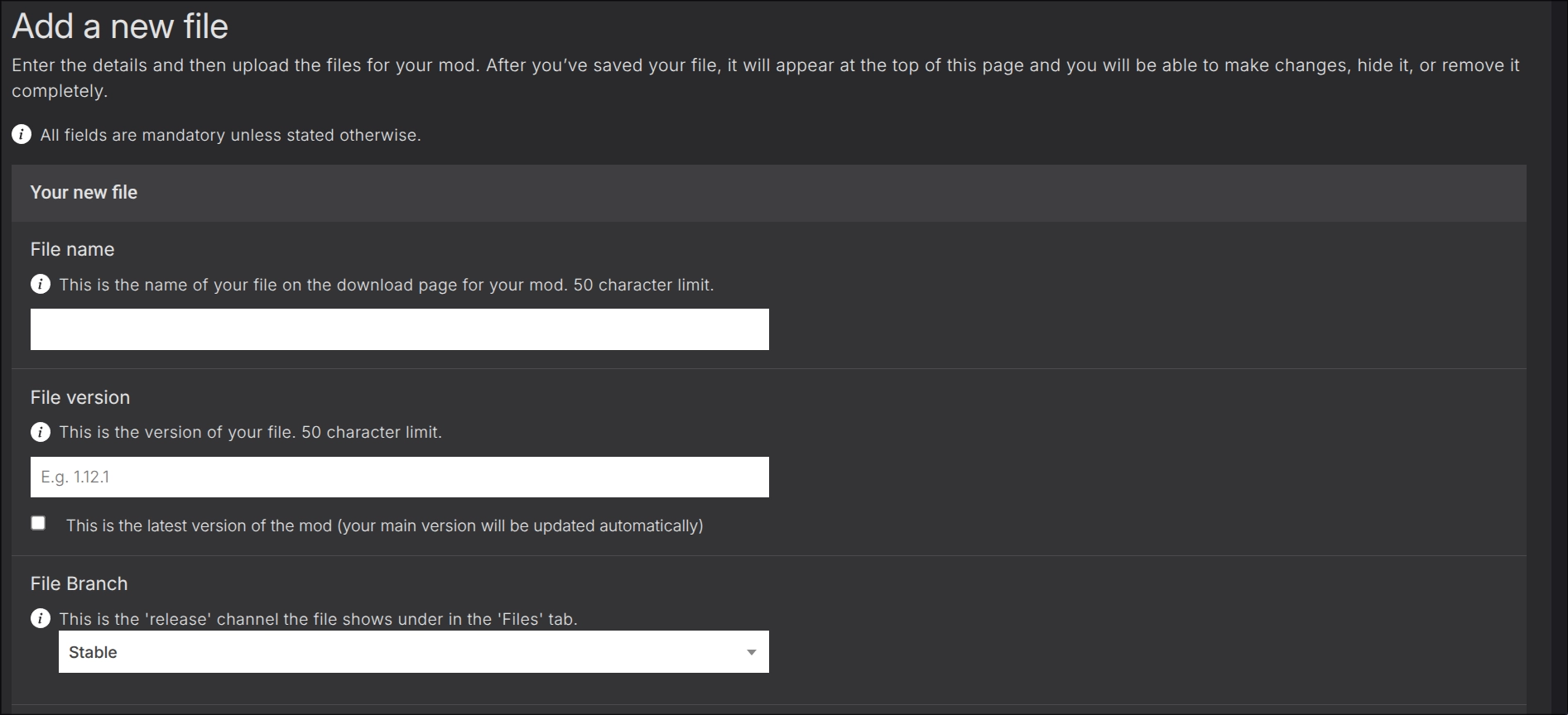 Adding a branch on Nexus Mods