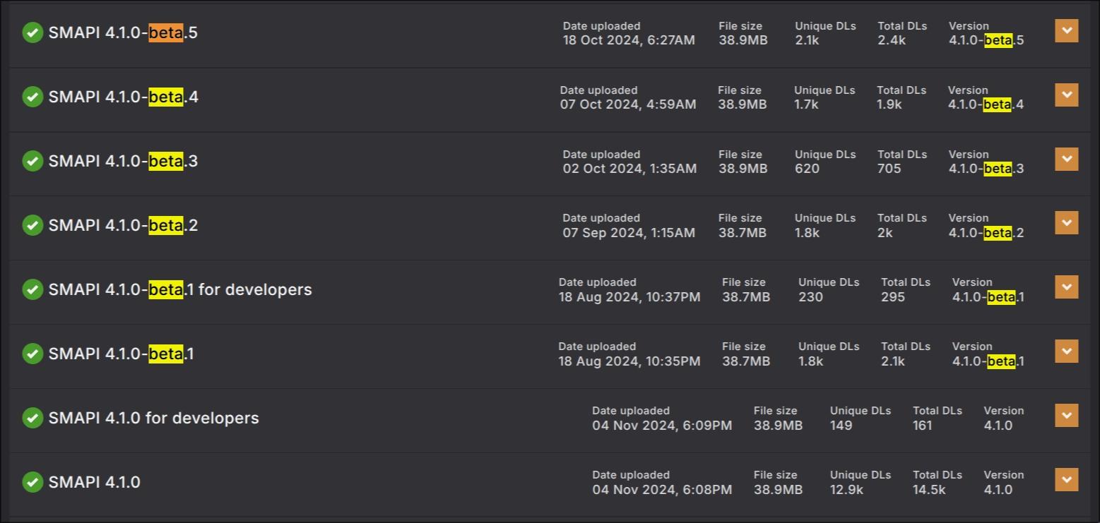 Example of flat release list on NexusMods